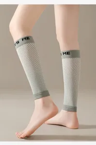 Women summer thin compression leg sleeves for running and fitness with striped design.