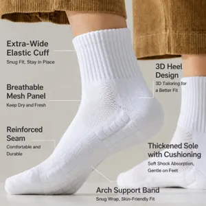 Calze sportive bianche uomo cotone traspiranti tubo medio suola imbottita comfort