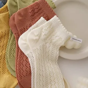 Japanese hollow mesh women's socks cute floral lace short cotton socks summer thin