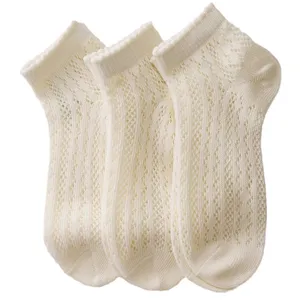 Japanese style hollow mesh women short socks cute lace trim cotton low waist summer thin socks