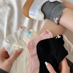 Women's Short Tube Socks Cotton Blend Cute Bow Embroidery Breathable Mesh Low Cut Casual Daily Socks