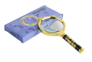 Draagbare handvergrootglas van 70 mm met gouden rand en drakenpatroon handvat.