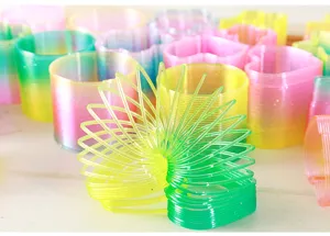 Colorful plastic magic spring toy, rainbow gradient stretch circle for kids decompression gift.