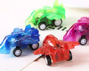 Mini translucent pull-back airplane toys, colorful plastic fighter jet model set for kids.