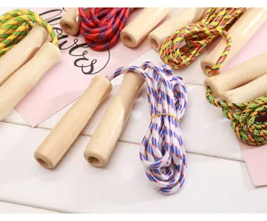 Corda per saltare in nylon con manico in legno colorata per fitness sport e competizione