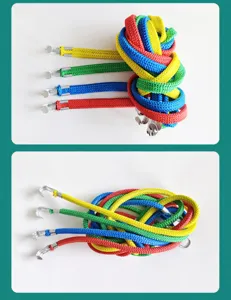 Vue détaillée de sangles élastiques colorées avec crochets métalliques pour bagages et fret.
