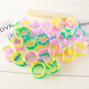Colorful magic spring rainbow toy set with various shapes like heart, star and circle for kids.