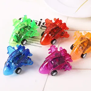 Cartoon Mini Plastic Pull Back Airplane Toy Transparent Fighter Jet Model Pullback Vehicles Kids Party Toy