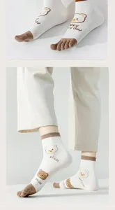 Calcetines de cinco dedos de algodón para mujer lindo diseño de oso verano transpirable