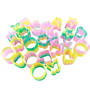 Colorful plastic magic spring toys set, various shapes rainbow slinky for kids gift fun.