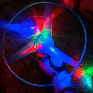 LED flashing pull string flying saucer toy glowing bamboo dragonfly outdoor flying disc game