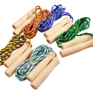 Cordino per saltare in nylon multicolore con manico in legno per fitness sport e gare.