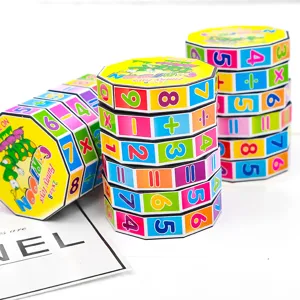 Juguete educativo cilindro rompecabezas matemático, cubo giratorio de aprendizaje de números niños.