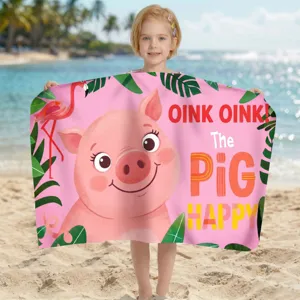 Mikrofaser-Strandtuch mit süßem rosa Schweinchen-Druck, perfekt für den Urlaub am Meer