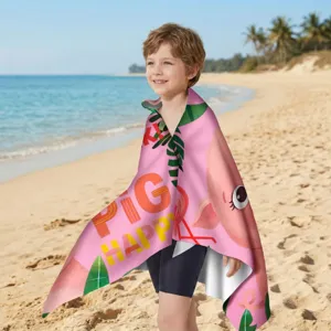 Schnelltrocknendes Mikrofaser-Strandtuch für Kinder mit rosa Schweinchen und Flamingo