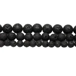 Cuentas de piedra de lava negra natural para hacer joyas de bricolaje, varios tamaños