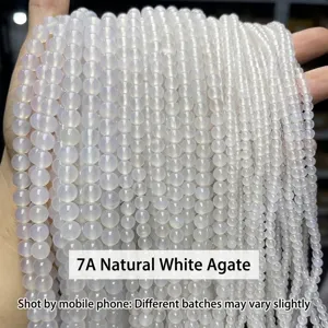 High quality 7A grade natural white agate round loose beads for DIY jewelry making crafts