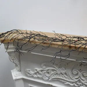 Black dead branch Halloween vine garland with red LED lights for fireplace mantel decor