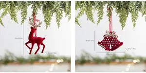 Detailed dimensions and weight of wine red flocked reindeer and bell ornaments