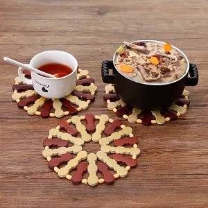 Foldable wooden bamboo trivet pot mat heat insulation cup mat for home kitchen use