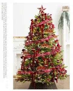 Nastro natalizio in velluto bordeaux con stampa dorata Merry Christmas su albero