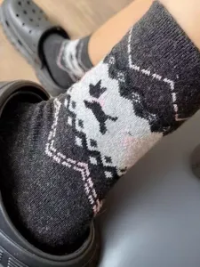 Fair Isle Puppy Bow Mid Tube Socks Winter Thick Warm Retro Christmas Thermal Hosiery Pair
