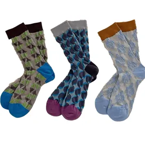 Chaussettes mi-mollet géométriques gaufrées rétro japonaises colorblock pour femmes