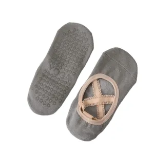 Women non-slip yoga socks with cross straps and silicone grip sole for pilates dance sports