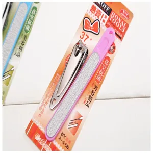Stainless steel nail clipper and pink nail file set with retail packaging board for daily care
