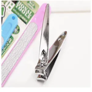 Stainless steel nail clipper set with nail file, durable manicure tool for daily use.
