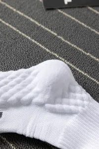 Men athletic sports socks detailed view, breathable mesh and thick towel bottom design.