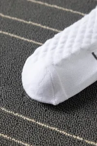Men's sports cotton socks detail shot, white breathable knit athletic sock texture display.