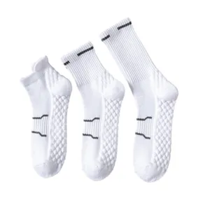 Men's White Athletic Sports Socks Mid Tube Breathable Cotton Running Badminton Basketball Socks