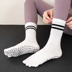 Women's Non Slip Five Finger Yoga Socks Cotton Breathable Pilates Fitness Athletic Split Toe Crew Socks
