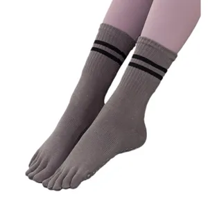Non-slip five toe yoga socks for women, breathable athletic mid-calf pilates and fitness socks