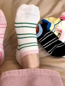 Korean style thin low-cut invisible socks with striped design, breathable summer daily wear.