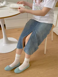 Summer women's bow socks breathable mesh thin mid-tube casual cute Korean style daily wear