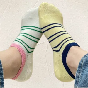 Summer thin invisible socks with striped design, low-cut casual style for daily wear.