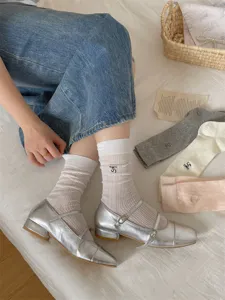 Women summer cute bow sheer mesh mid calf socks Korean style sweet breathable hosiery