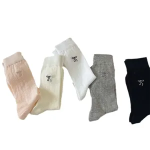 Women's ballet style bow mid-tube socks, breathable thin summer Japanese cute socks, 5 pairs.