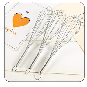 Stainless steel manual egg whisk with heart-shaped wire design, kitchen baking tool 3pcs