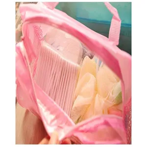 Bolsa de aseo impermeable de PVC rosa para viajes, estuche de maquillaje transparente.