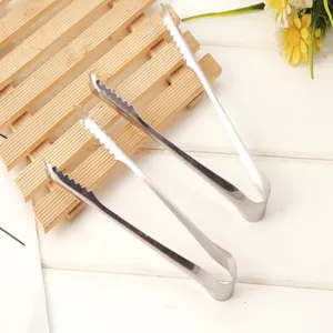 Stainless steel mini ice tongs detail view, perfect for kitchen, bar, baking and buffet use.