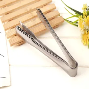 Stainless steel food tong detail view, perfect for ice, bread, barbecue, and sugar.