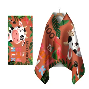 Saugfähiges Mikrofaser-Strandtuch mit süßem Cartoon-Kuh- und Flamingo-Druck, schnelltrocknend