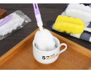 Cepillo de taza de esponja corta plegable y desmontable para limpieza de vidrio y biberones.