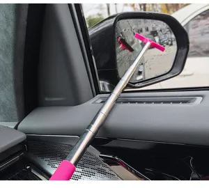 Car rearview mirror wiper, stainless steel telescopic cleaning tool for water drops.
