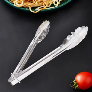 Stainless steel food tong for kitchen, barbecue, and buffet use, durable and easy to clean.