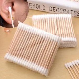 Disposable wooden cotton swabs, double-headed bamboo cotton buds for daily cleaning and makeup.