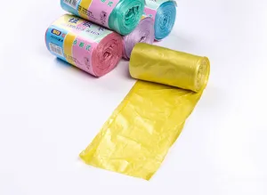 Colorful breakpoint roll garbage bags with flat mouth design, convenient for household daily use.